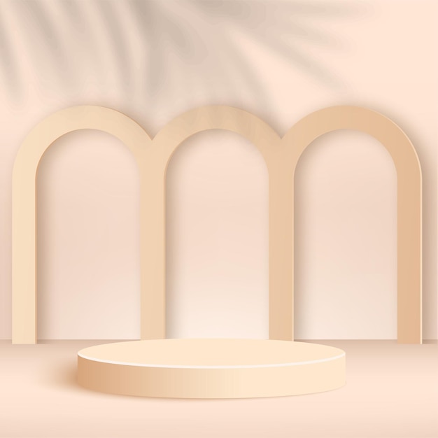 Fundo abstrato com pódios 3d geométricos de cor creme. ilustração.