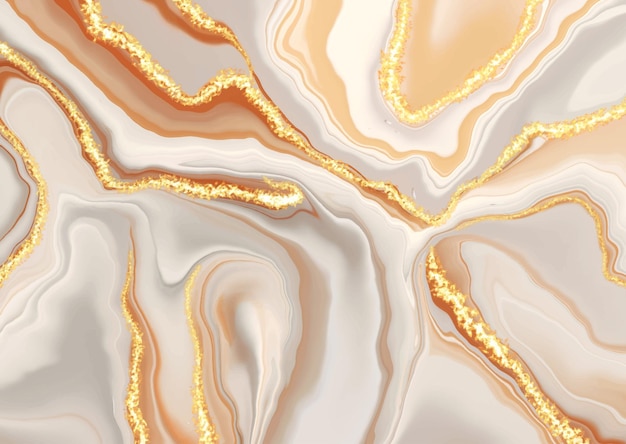 Fundo abstrato com um desenho de mármore líquido dourado com elementos brilhantes
