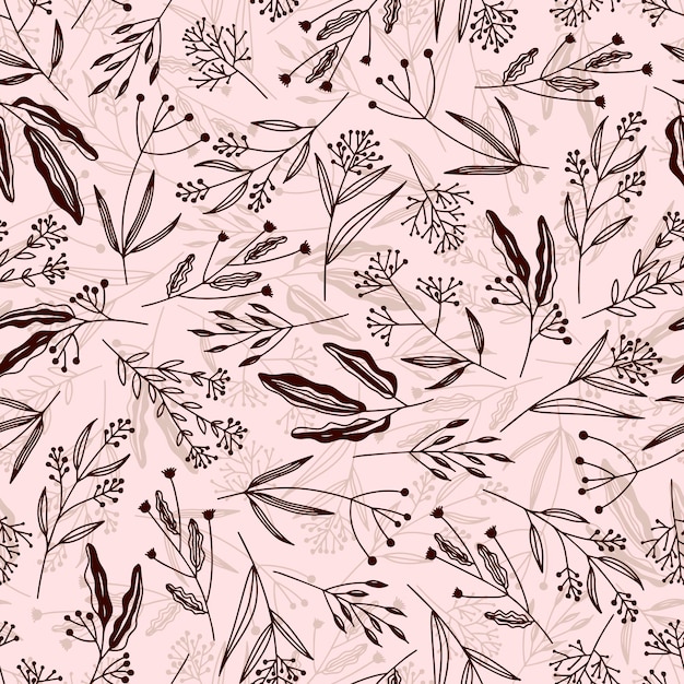 Vetor fundo abstrato da natureza linha de flores sem costura padrão em estilo de arte de linha em fundo colorido