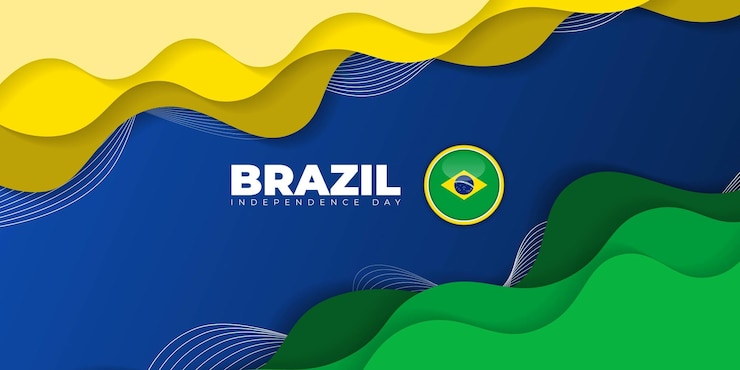 Vetor fundo abstrato de corte de papel com design azul e verde amarelo para o dia da independência do brasil