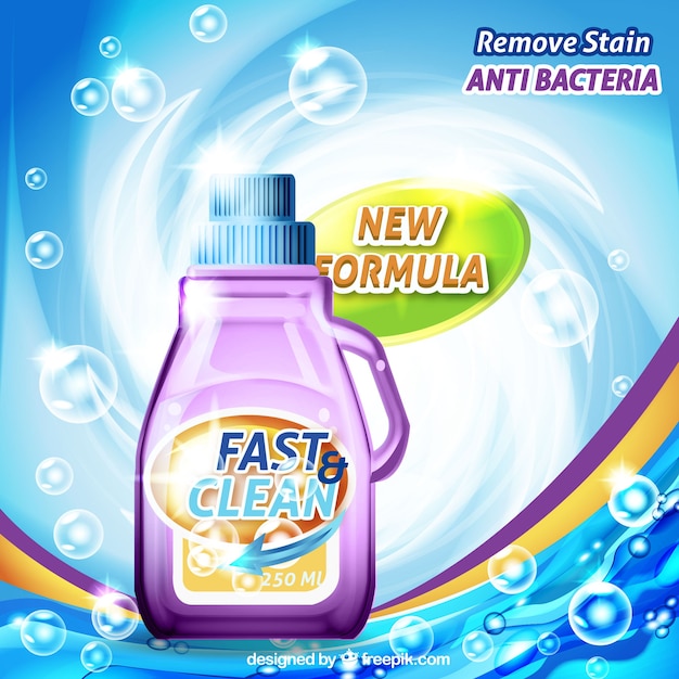 Vetor fundo abstrato de detergente com nova fórmula