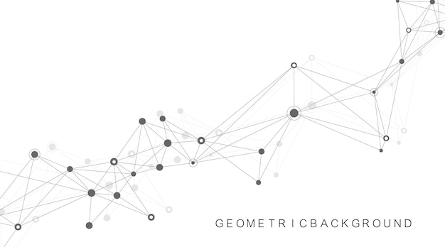 Fundo abstrato de dígitos com linha conectada e fluxo de onda de pontos Redes neurais digitais Fundo de rede e conexão para sua apresentação Fundo poligonal gráfico Ilustração vetorial