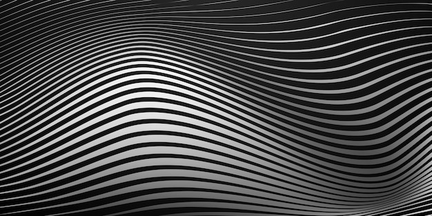 Fundo abstrato de linhas onduladas em cores preto e branco