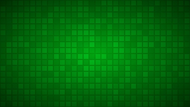 Fundo abstrato de pequenos quadrados ou pixels em cores verdes.