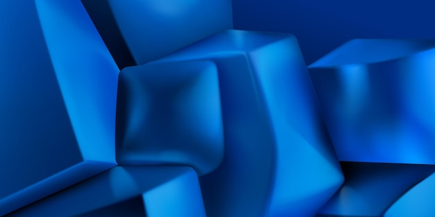 Vetor fundo abstrato de uma pilha de cubos 3d e outras formas com bordas suavizadas em tons de cores azuis