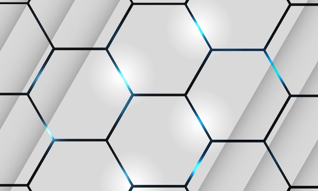 Vetor fundo abstrato de vetor de tecnologia hexagonal 3d branco a energia brilhante azul pisca sob o hexágono na ilustração vetorial futurista de tecnologia moderna fundo de grade de textura de favo de mel branco