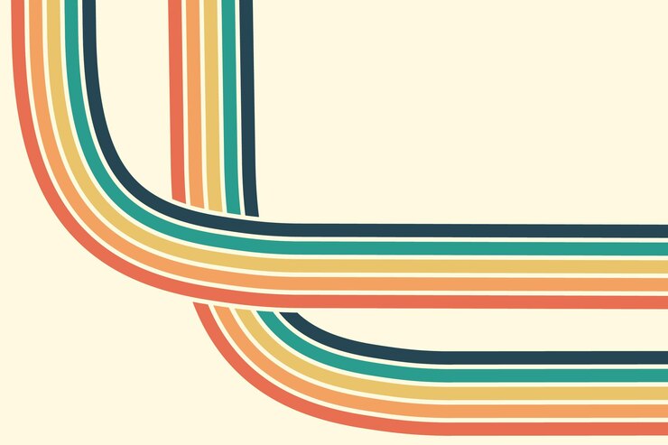 Vetor fundo abstrato do design da linha ondulada do arco-íris no estilo hippie retro dos anos 1970
