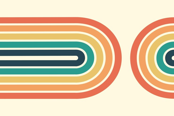 Vetor fundo abstrato do design wavy line groovy arco-íris no estilo hippie retro dos anos 70