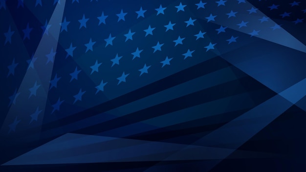 Fundo abstrato do Dia da Independência com elementos da bandeira americana em cores azuis escuras.
