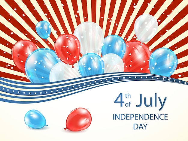 Fundo abstrato do dia da independência com estrelas de linhas e balões coloridos tema do dia da independência dos eua 4 de julho ilustração