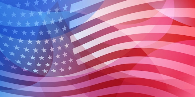 Fundo abstrato do Dia da Independência dos EUA com elementos da bandeira americana nas cores vermelha e azul.