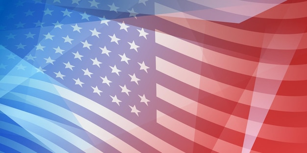 Fundo abstrato do Dia da Independência dos EUA com elementos da bandeira americana nas cores vermelha e azul.