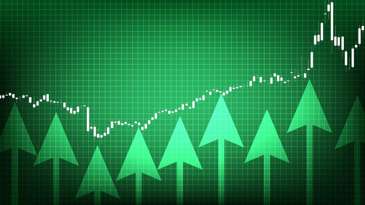 Vetor fundo abstrato do gráfico gráfico do mercado de ações de tendência de alta em fundo verde