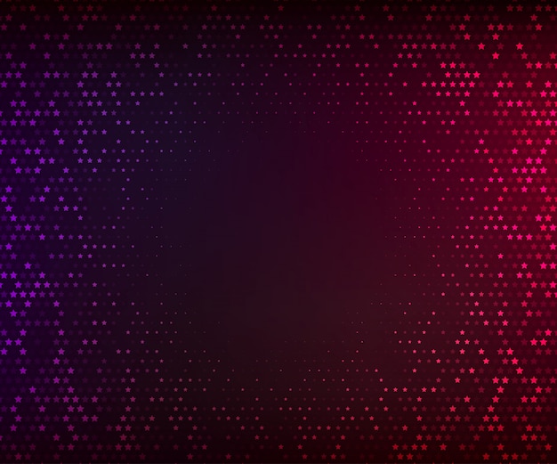 Fundo abstrato do vetor. mosaico de incandescência das estrelas no fundo roxo-vermelho escuro. efeito de meio-tom