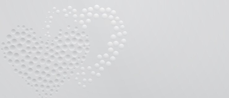 Vetor fundo abstrato em cores brancas com muitos pequenos círculos convexos e côncavos dispostos em forma de coração