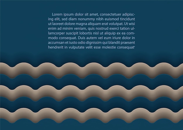 Vetor fundo abstrato em forma de onda de água em papel padrão cor azul marinho e marrom claro