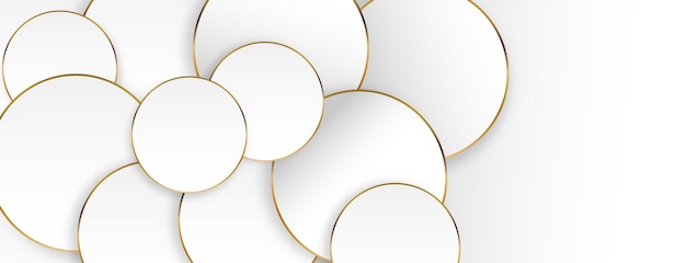 Fundo abstrato geométrico com forma branca e contorno dourado vector banner design