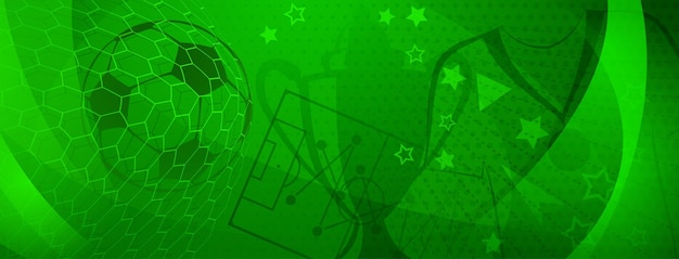 Vetor fundo abstrato sobre um tema de futebol com bola grande e outros símbolos de futebol em cores verdes