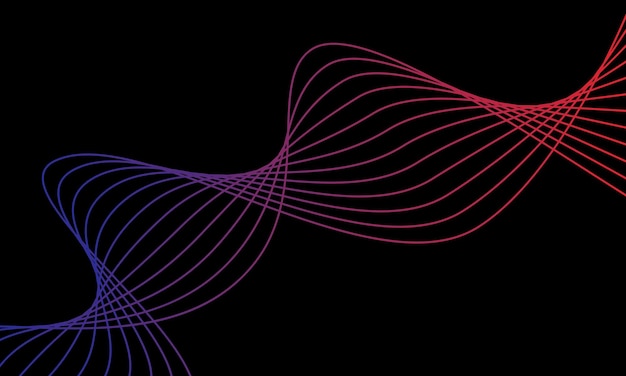 Vetor fundo abstrato vetorial fluxo dinâmico de ondas de linhas coloridas brilhantes em um fundo preto 3