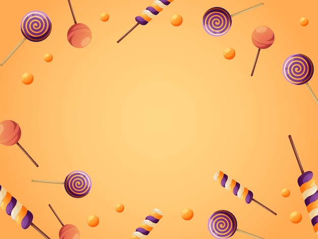 Fundo amarelo com doces e pirulitos para o Halloween