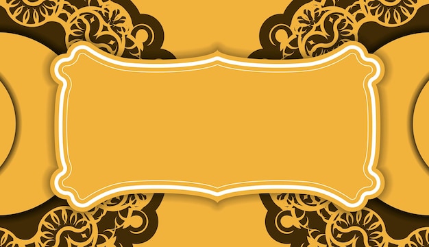 Fundo amarelo com ornamento vintage marrom e espaço do logotipo