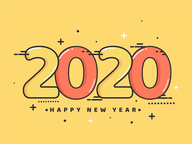 Fundo amarelo com texto 2020 para comemoração de feliz ano novo.
