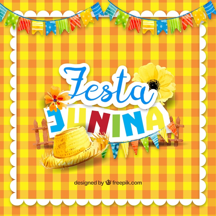 Vetor fundo amarelo do tablecloth com elementos tradicionais do partido do festa