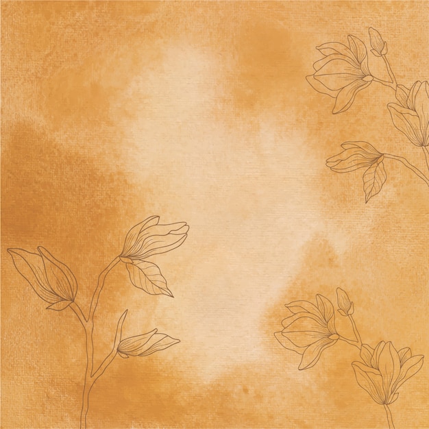 Fundo amarelo textura aquarela com mão desenhadas flores