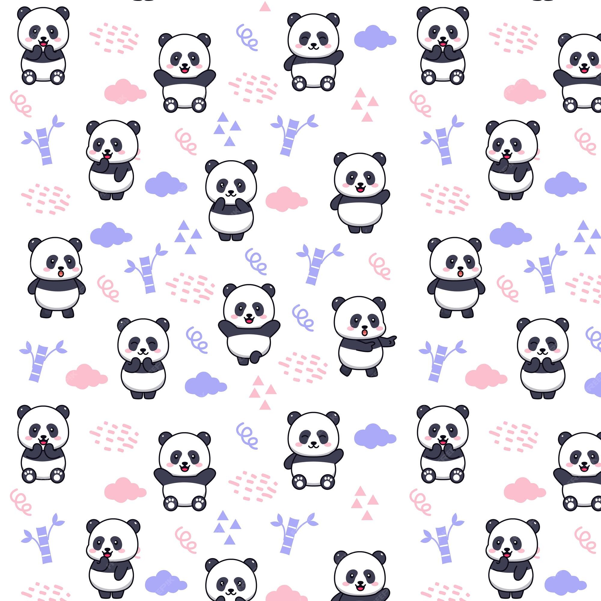 Padrão Sem Emenda Bonito Do Panda. Fundo Azul Do Vetor Com O Rosto Branco  Kawaii Do Panda. Para O Papel De Parede Das Crianças, Tecido Royalty Free  SVG, Cliparts, Vetores, e Ilustrações