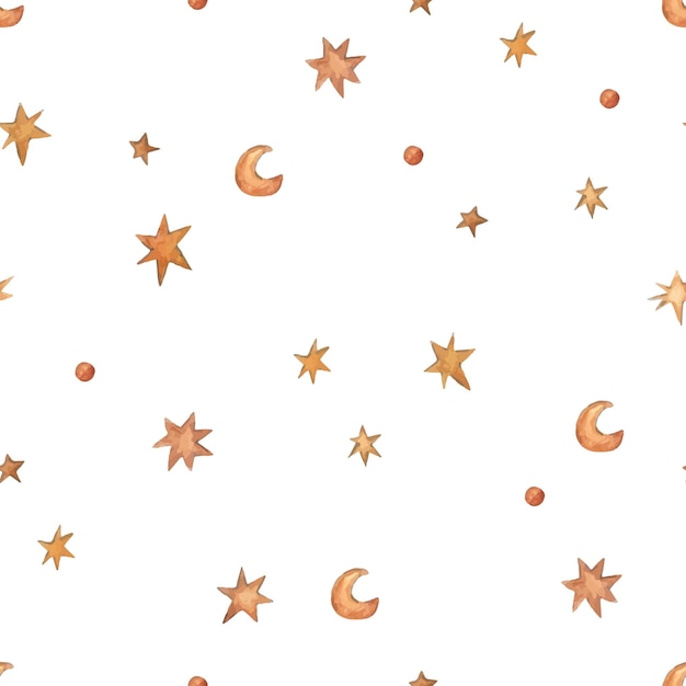 Fundo aquarela com estrelas douradas e lua