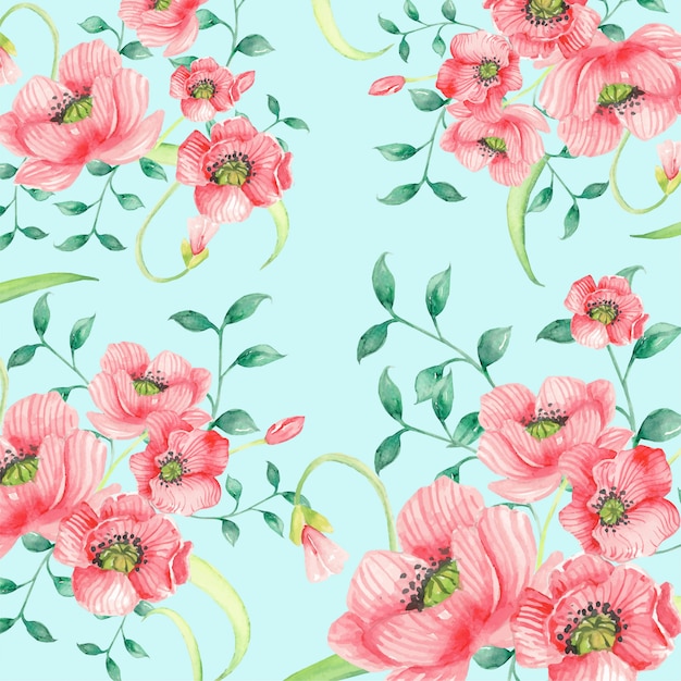 Fundo aquarela de flores e folhas