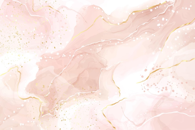 Fundo aquarela líquido abstrato empoeirado rosa blush com pontos e linhas dourados