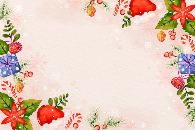 Vetor fundo aquarela para celebração da temporada de natal com chapéu de papai noel e flores