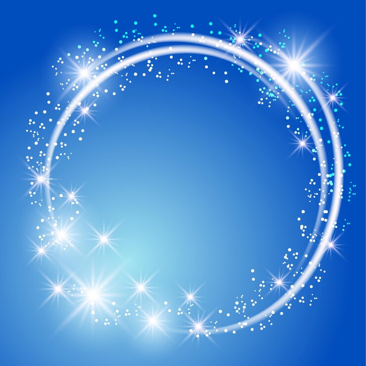 Vetor fundo azul brilhante com moldura redonda de estrelas cintilantes