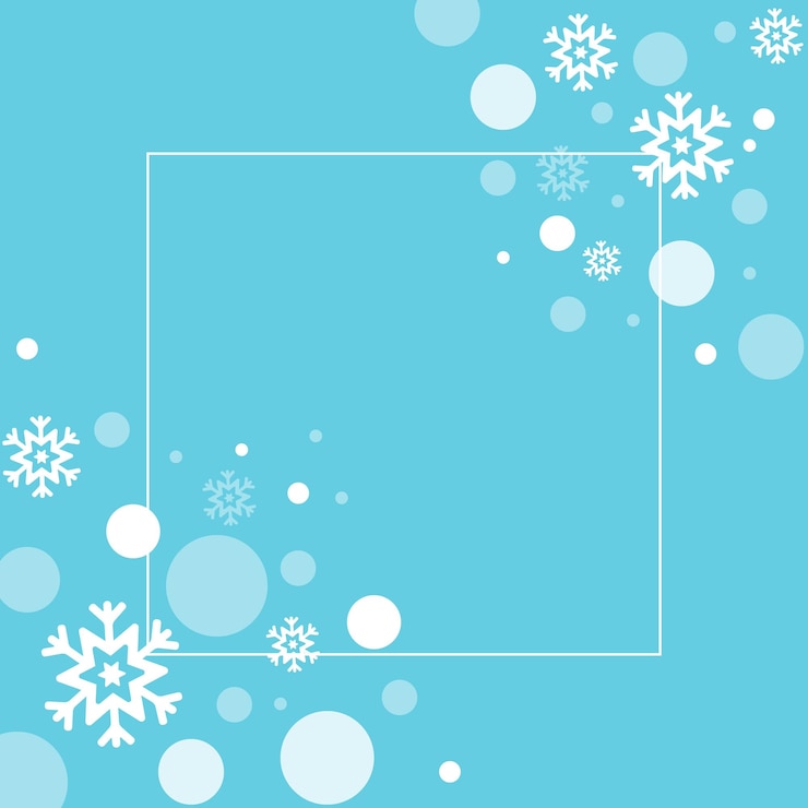 Vetor fundo azul de inverno com flocos de neve e moldura com lugar vazio para texto feliz natal