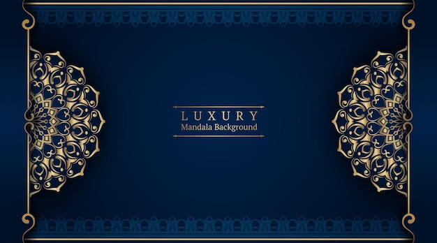 fundo azul de luxo com mandala dourada