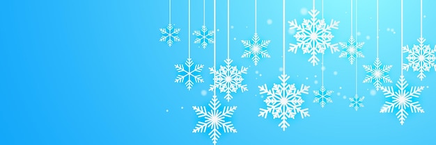 Fundo azul de natal com neve e floco de neve cartão de natal com ilustração vetorial de borda de floco de neve