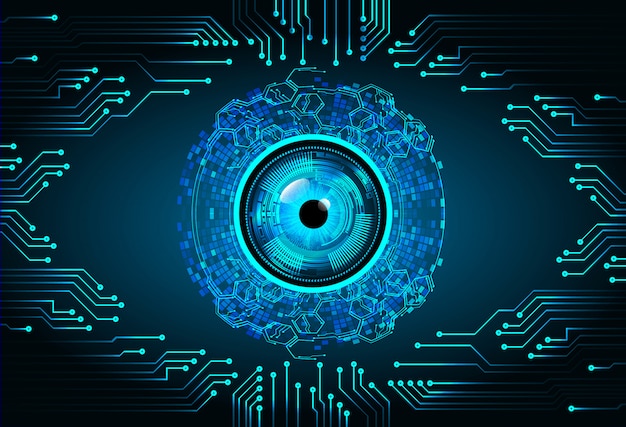 Fundo azul do conceito da tecnologia futura do circuito binário do olho azul