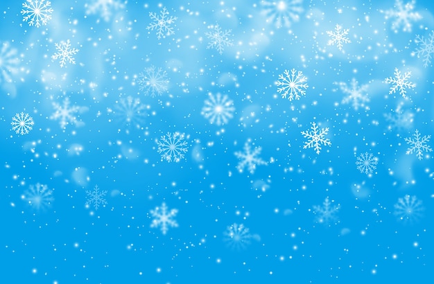 Vetor fundo azul dos flocos de neve de natal.