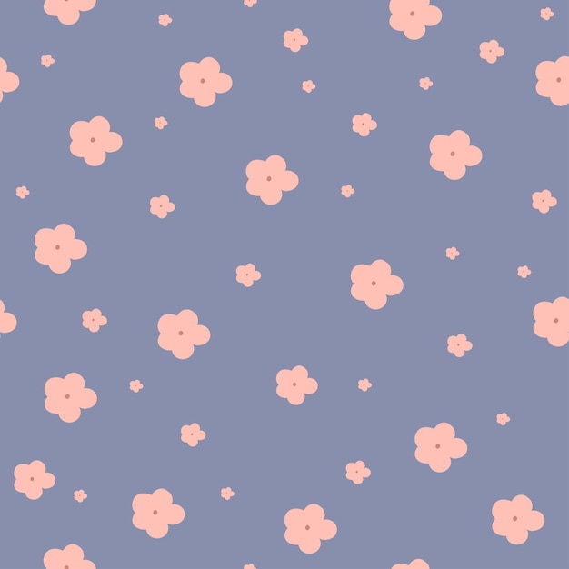 Vetor fundo azul e flores cor-de-rosa aconchegante desenho plano padrão sem costura.