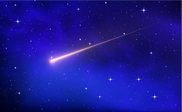 Fundo azul estrelado céu noturno estrelado espaço roxo realista nebulosa da galáxia trilha leve do cometa vetor