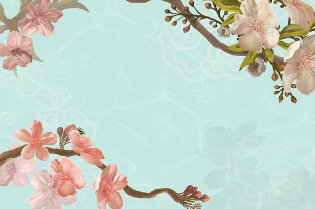 fundo azul oriental rosa Sakura vetor de fronteira