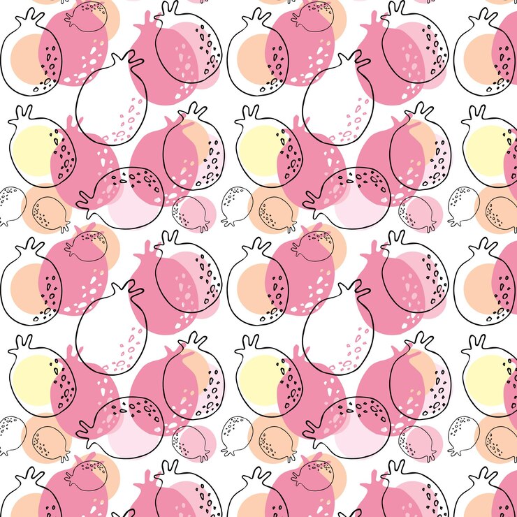 Vetor fundo branco sem costura com frutas granadas simples.