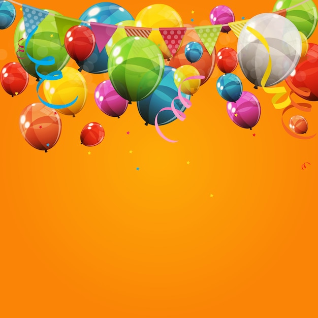 Fundo brilhante colorido do banner com balões de feliz aniversário