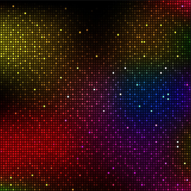 Vetor fundo brilhante de pixels coloridos. fundo de luzes musicais ou de disco.