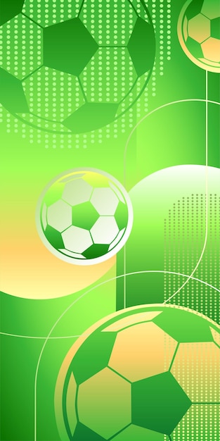 Fundo brilhante desportivo com bolas de futebol e ilustração vetorial de cores gradientes