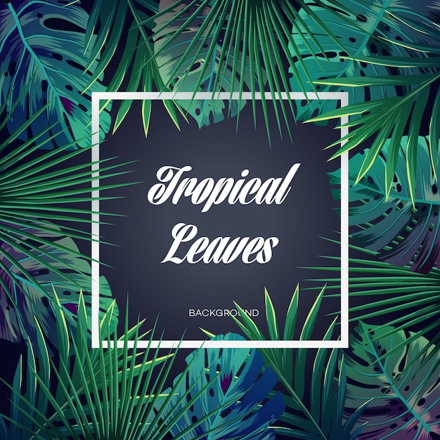 Fundo brilhante tropical com plantas da selva. Padrão exótico de vetor com folhas de palmeira.