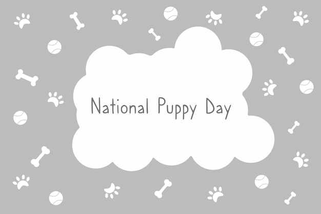 Vetor fundo cinza do dia nacional do cachorrinho com pegadas de cachorro com ossos de cachorro com uma bola para jogos.