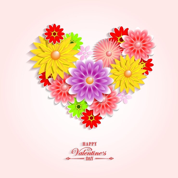 Vetor fundo claro com flores desenhadas como uma silhueta de um coração