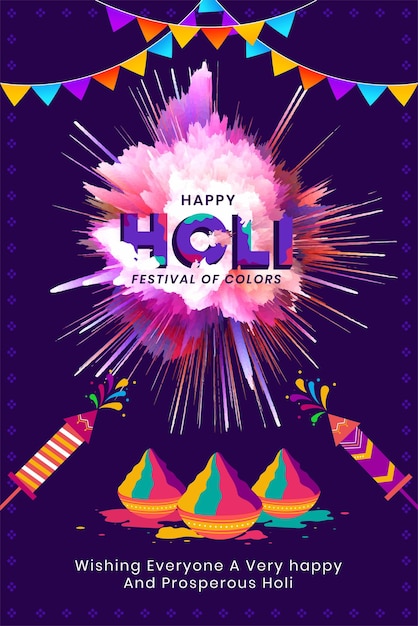 Fundo colorido 3d abstrato com elementos e texto para a celebração do festival indiano happy holi vector illustration